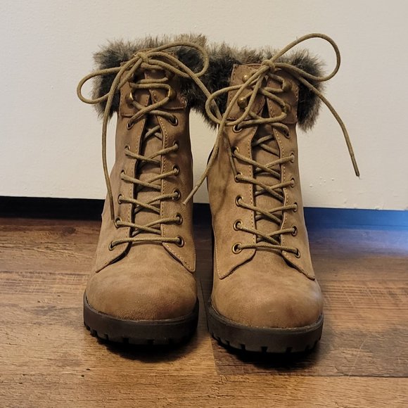 ❣️HP❣️ Just Fab Maricca cuff lace up block chunky heel brown ankle boot sz: 8 - Picture 10 of 10